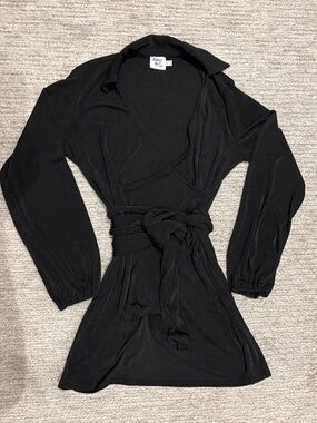 Princess Polly Black Long Sleeve Wrap Mini Dress with Tie